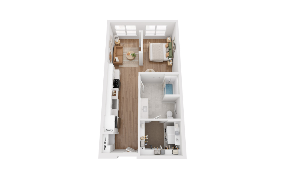 Meadow - Studio floorplan layout with 1 bath and 614 square feet. (Floor 2)