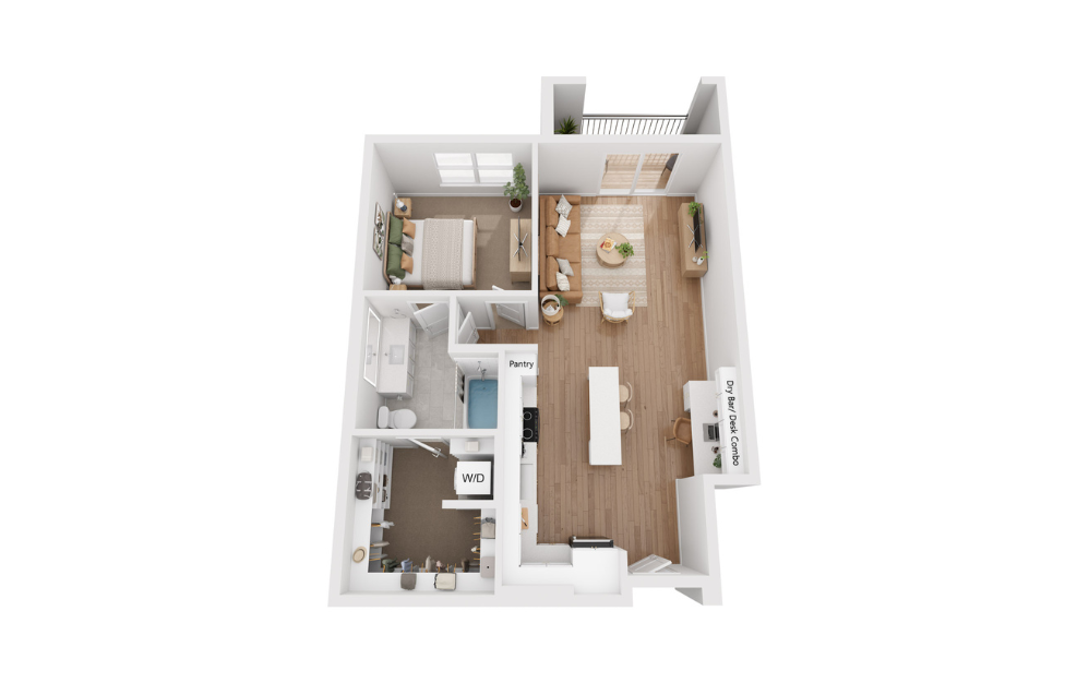 Sage - 1 bedroom floorplan layout with 1 bath and 755 to 796 square feet. (Floor 3)