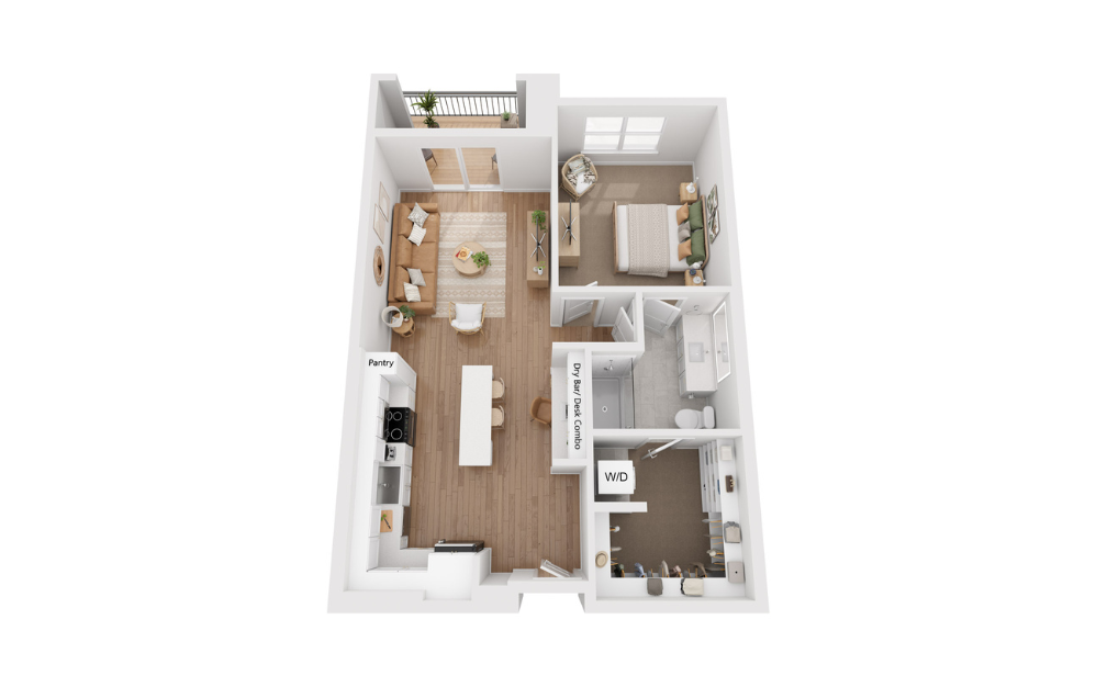 Evergreen - 1 bedroom floorplan layout with 1 bath and 801 to 863 square feet. (Floor 6)