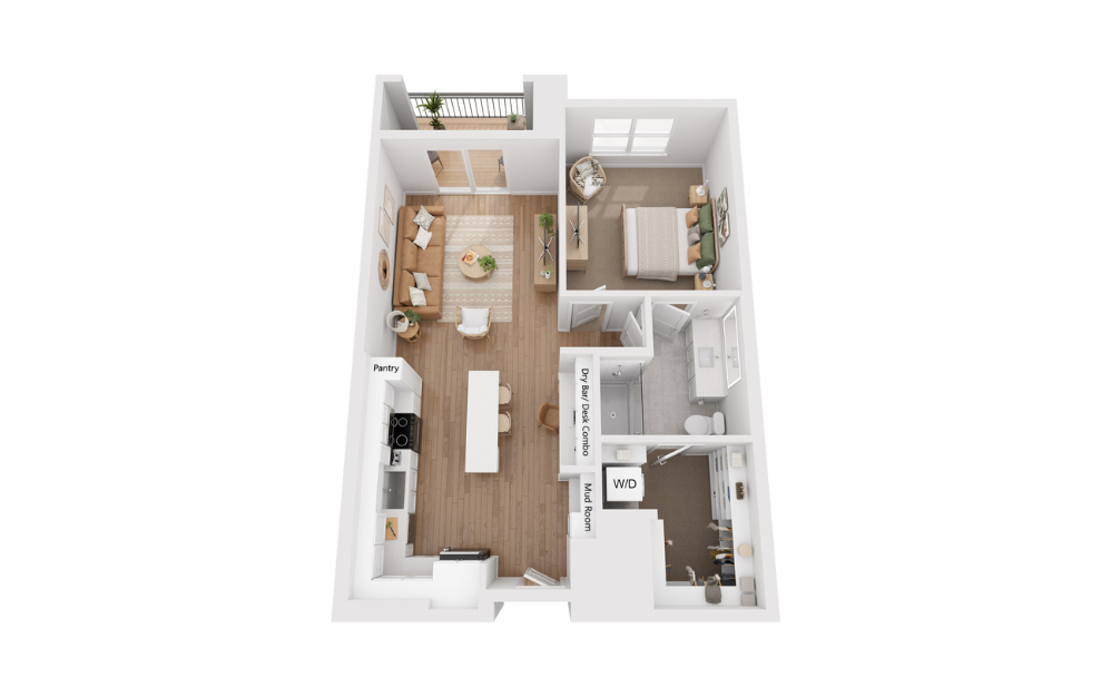 Evergreen - 1 bedroom floorplan layout with 1 bath and 801 to 863 square feet. (Floor 5)