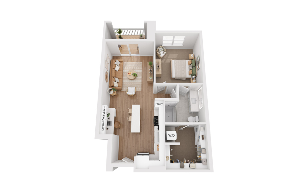 Evergreen - 1 bedroom floorplan layout with 1 bath and 801 to 863 square feet. (Floor 4)